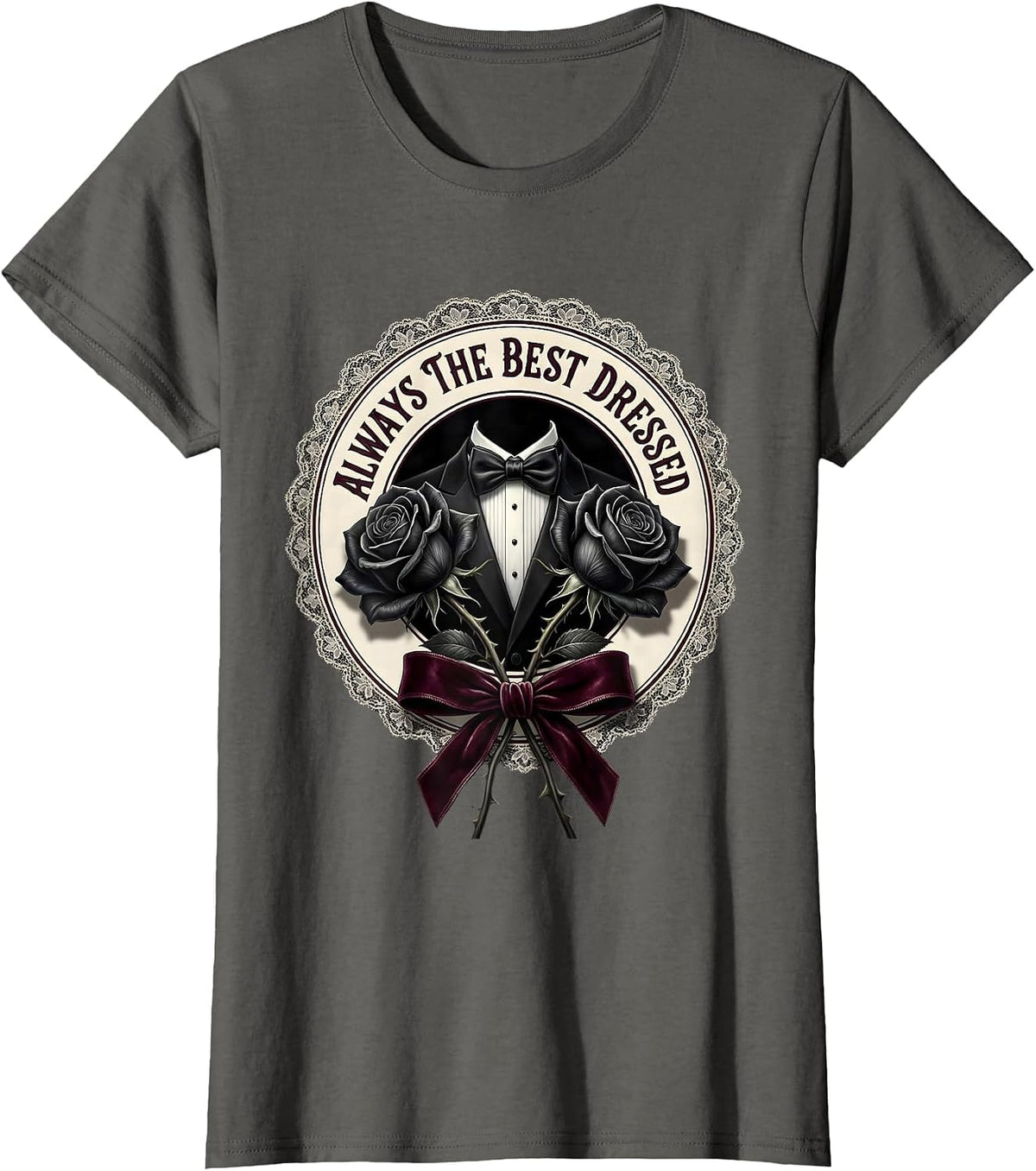 Women's Always the Best Dressed Tuxedo Graphic Design T-Shirt - Asphalt Grey