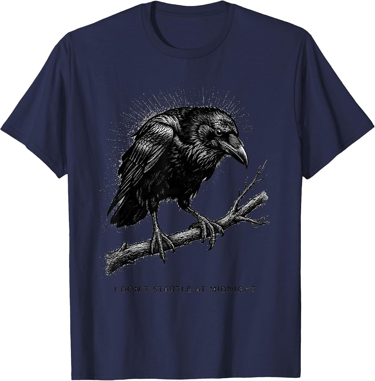 Men's I Don't Startle At Midnight Gothic Edgar Allan Poe Raven Fan T-Shirt - Navy Blue