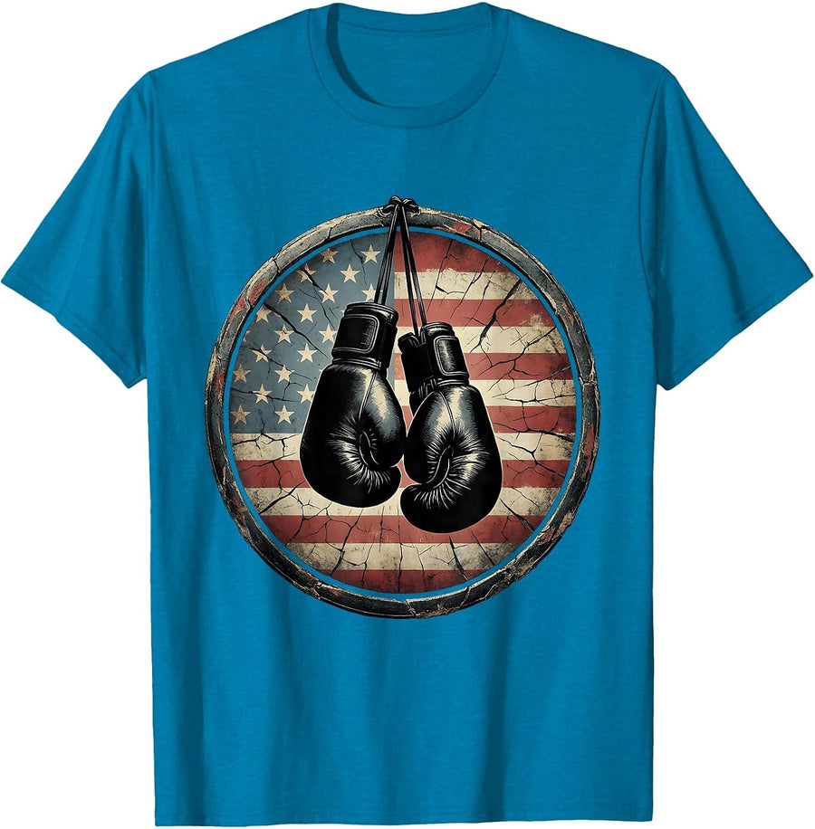 American Flag Boxing Gloves Patriotic Graphic T-Shirt - Sapphire Blue