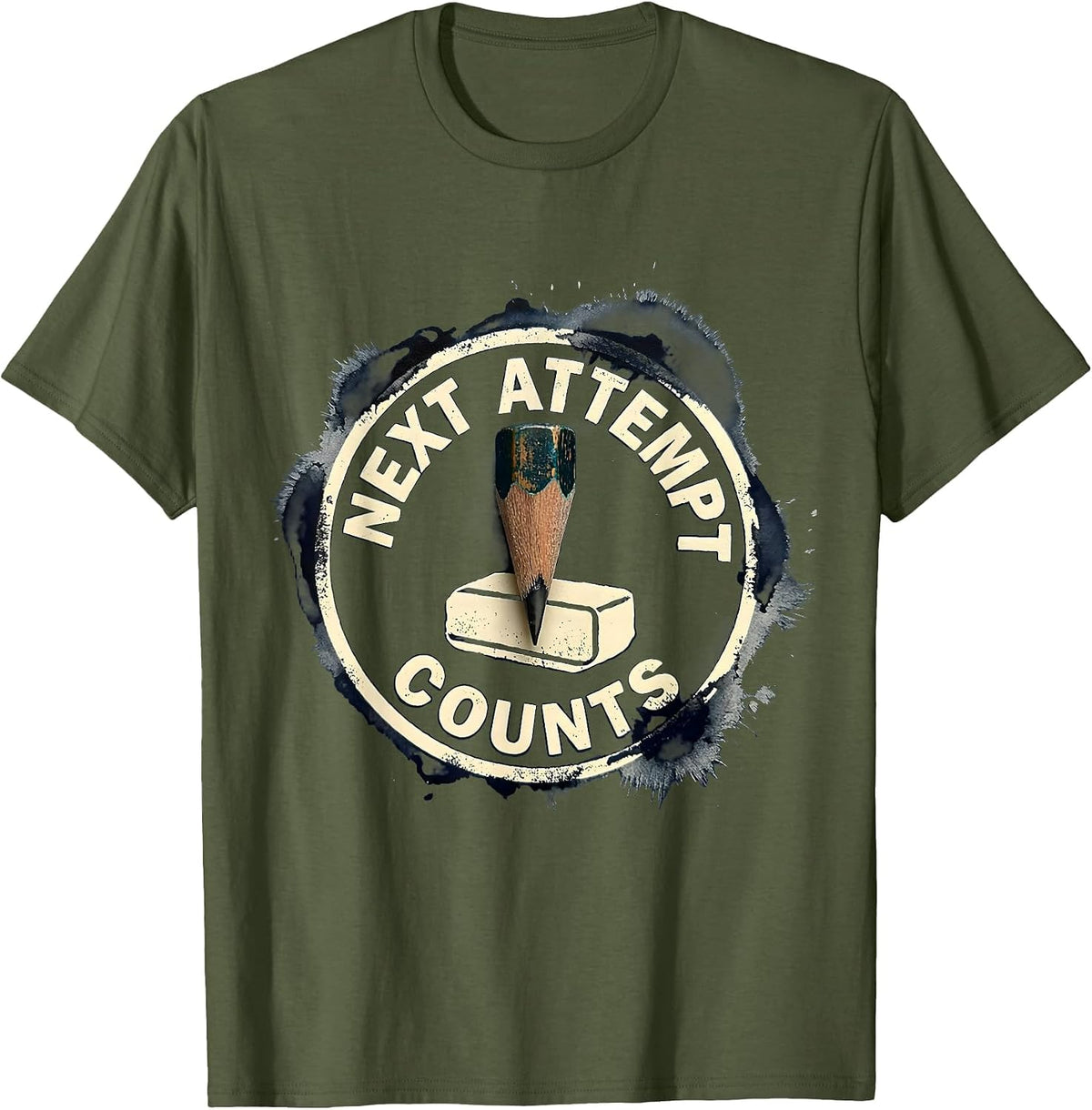 Men's Next Attempt Counts Growth Mindset Teacher Classroom T-Shirt - Olive Green