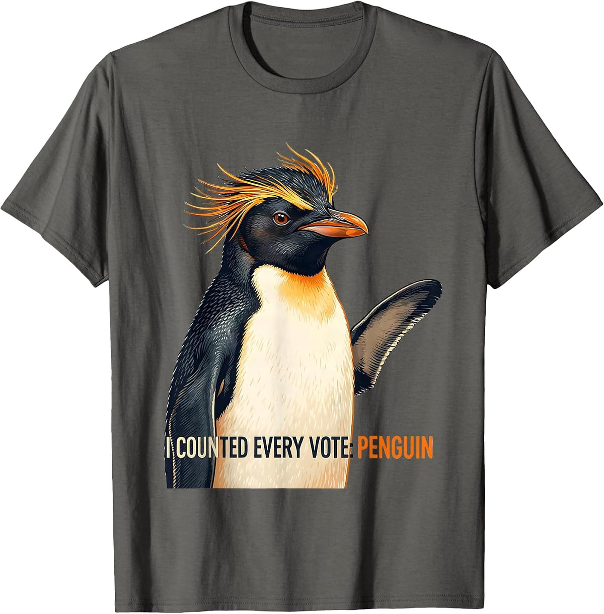 Men's I Counted Every Vote Penguin Funny Penguin Lover Humor T-Shirt - Asphalt Grey