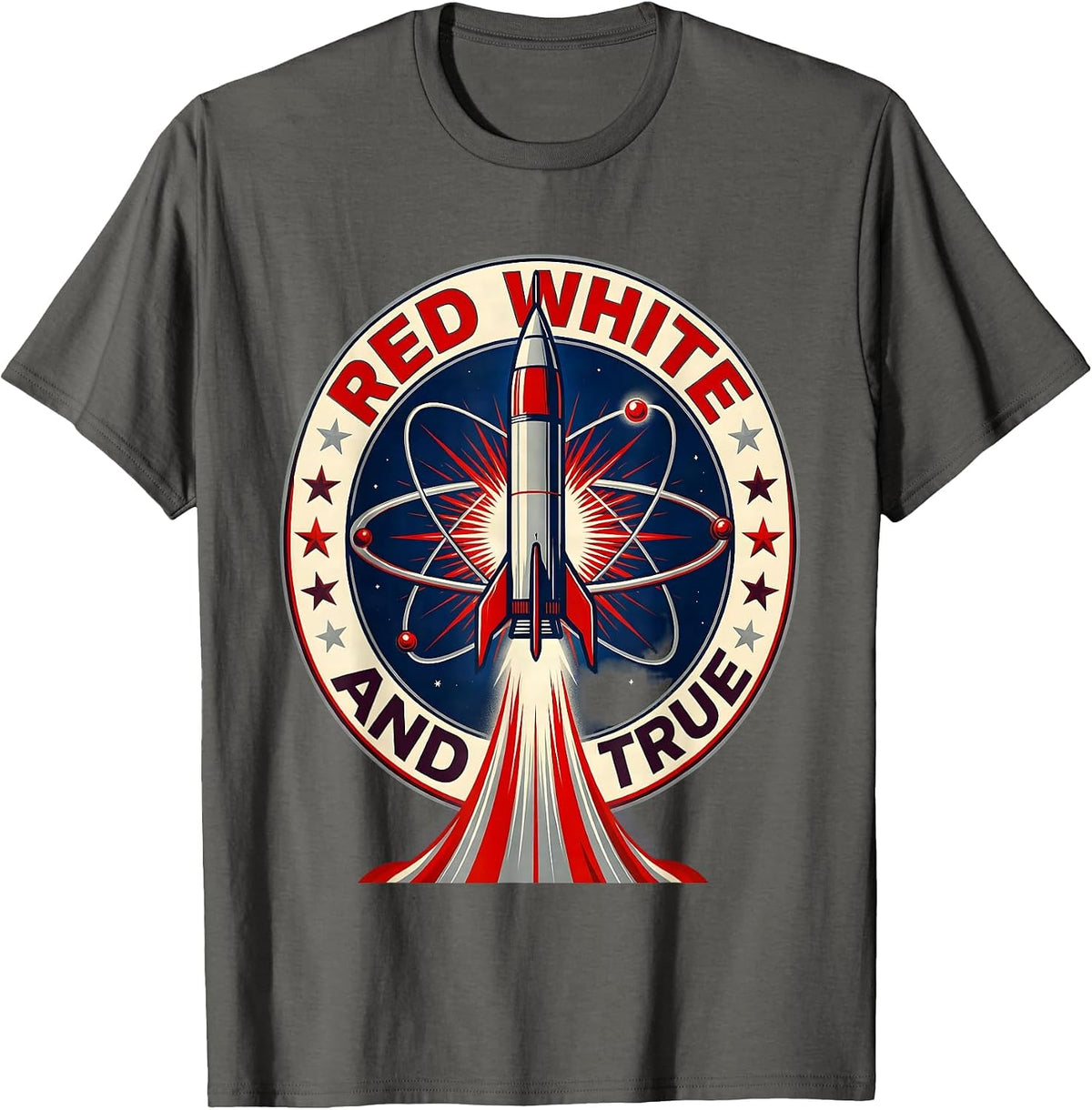 Red White and True USA Patriotic Design T-Shirt - Asphalt Grey