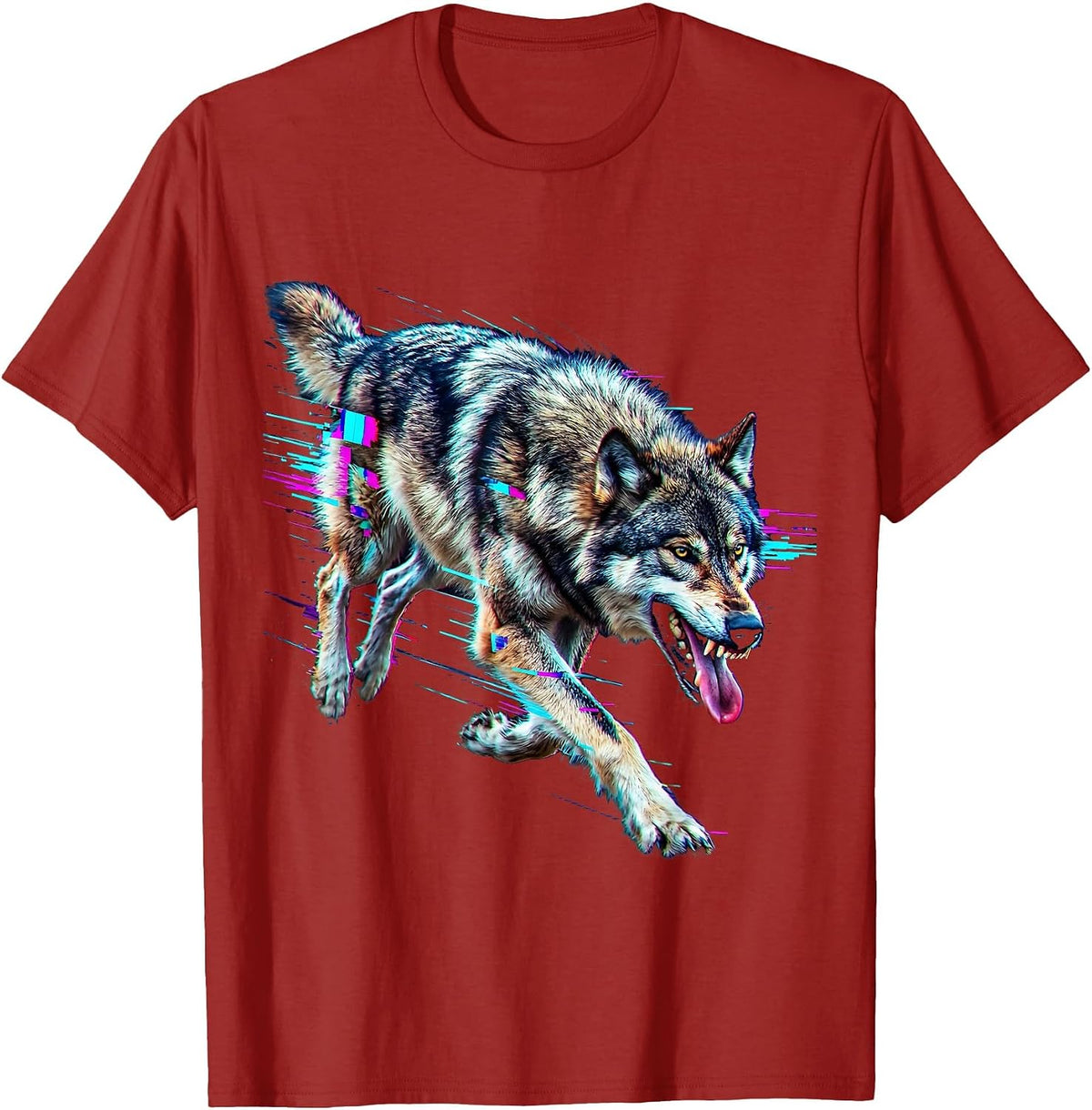 Unhinged Wolf Mid-Sprint Through Thunder T-Shirt - Cranberry Red