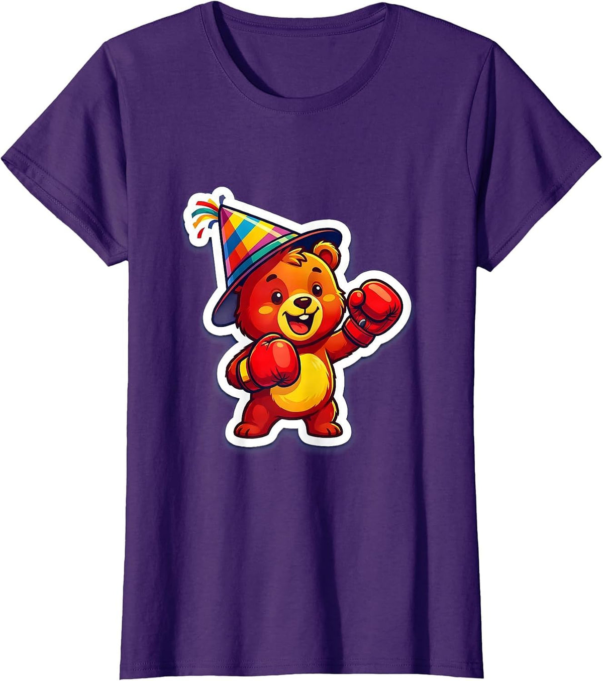 Women's Birthday Boy Boxing Gloves Party Hat Illustration T-Shirt - Purple