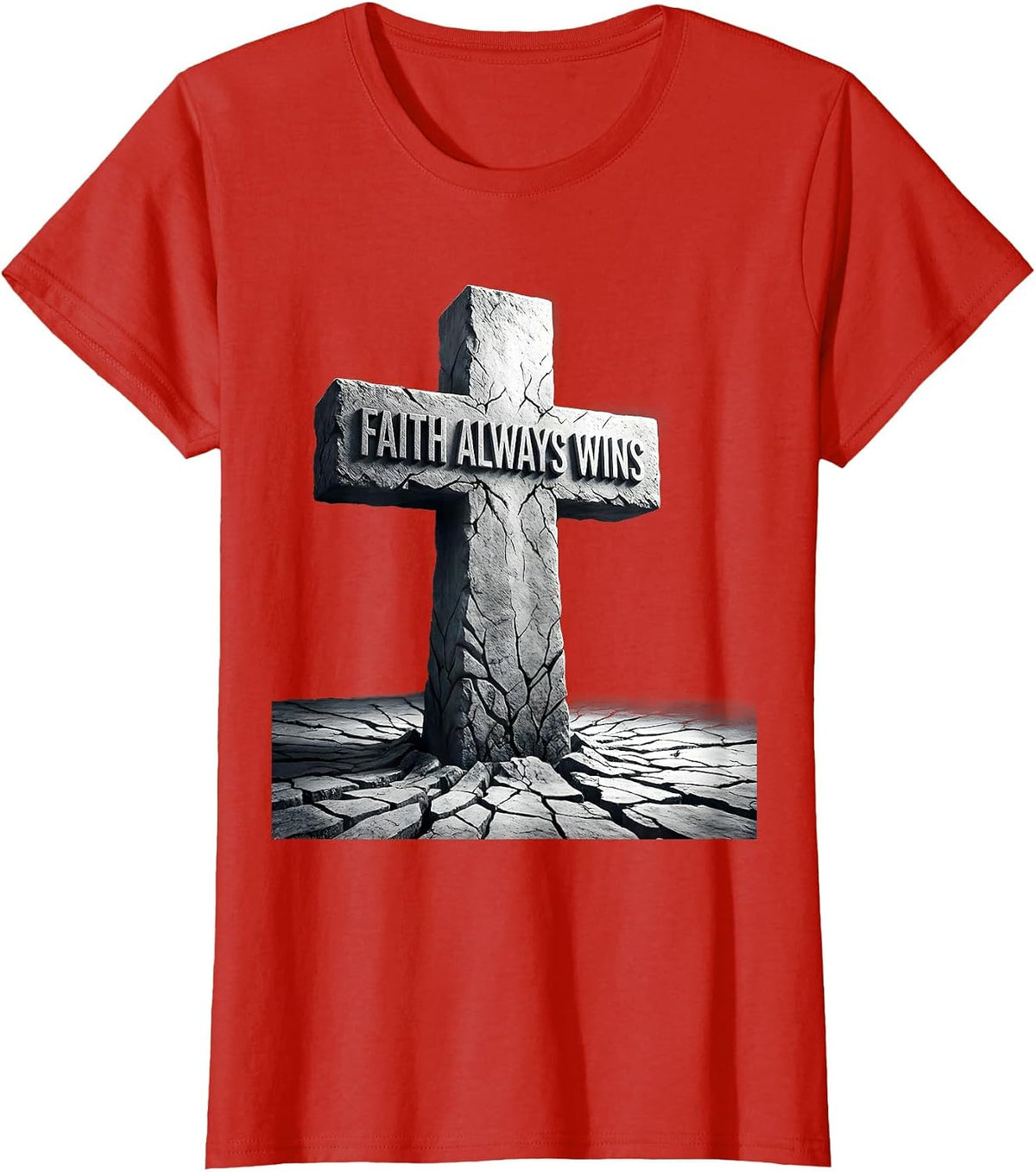 Faith Always Wins Faith Over Fear Graphic Design T-Shirt - Red