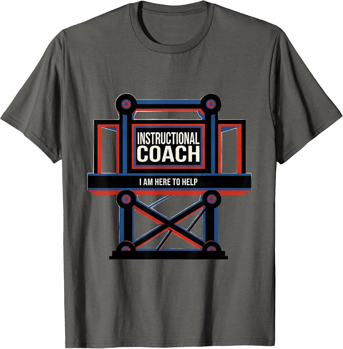 Men's Instructional Coach I Am Here To Help Bauhaus Modernist T-Shirt - Asphalt Grey