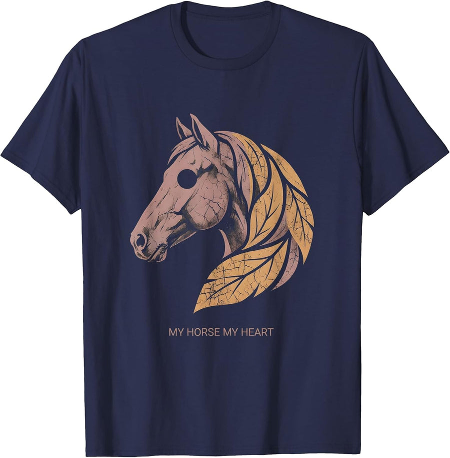My Horse My Heart Horse Girl Equestrian Design T-Shirt - Navy Blue