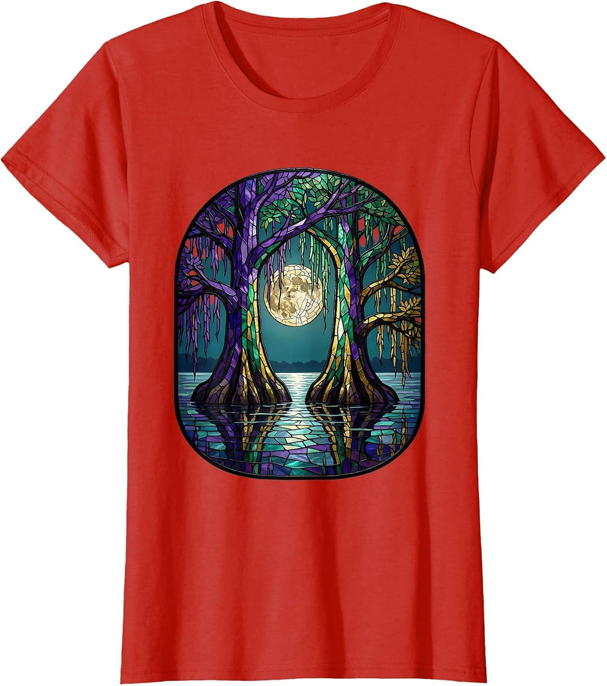 Mardi Gras Bayou Cypress Trees Spanish Moss T-Shirt - Red