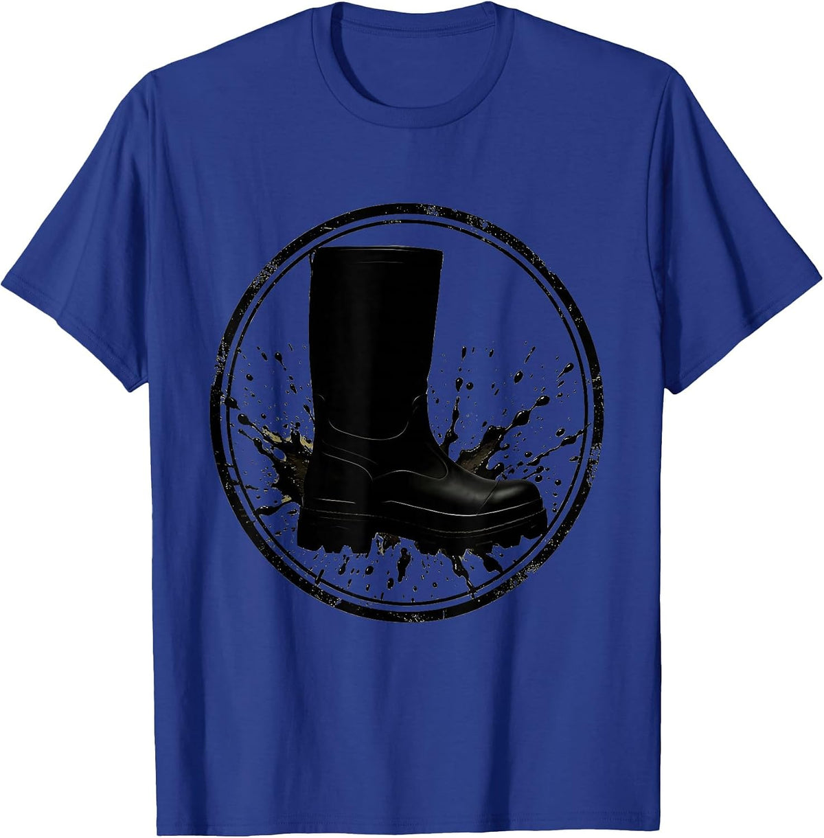 Camo Hunting Boot with Mud Splatter Graphic T-Shirt - Royal Blue