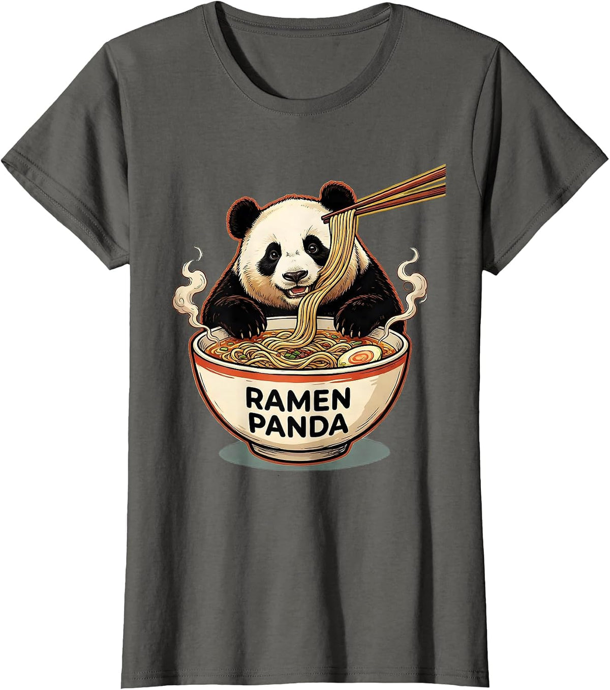 Women's Ramen Panda Cute Kawaii Anime Animal Japanese Food Lover T-Shirt - Asphalt Grey