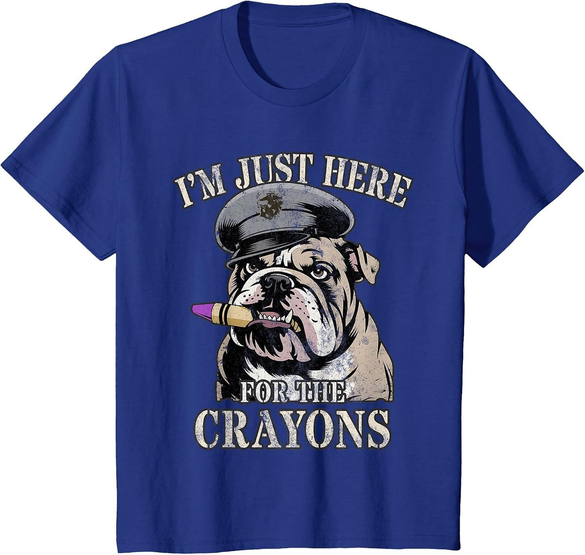 Sarcastic I'm JUST HERE for Crayons Eater Corps Jarhead Crew T-Shirt - Royal Blue