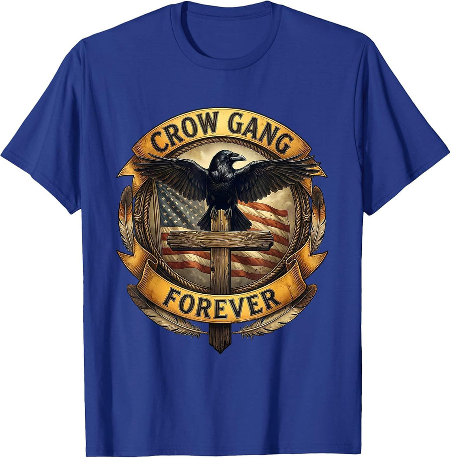 Crow Gang Forever Bold Graphic Design T-Shirt - Royal Blue