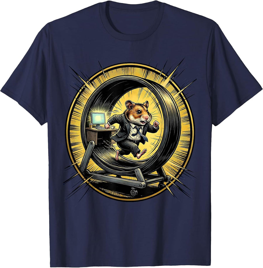 Hamster Wheel Corporate Office Funny Meme T-Shirt - Navy Blue