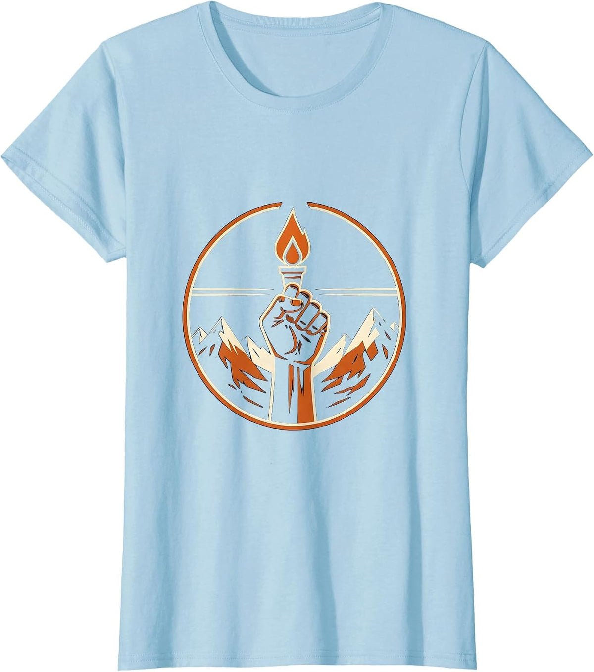 Women's Faith Over Fear Raised Fist Torch Graphic T-Shirt - Baby Blue