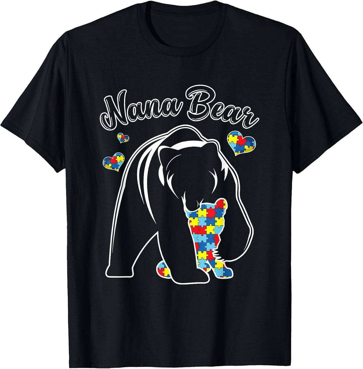 Cute Nana Bear Autism Awareness Autistic Family Lover T-Shirt - Black
