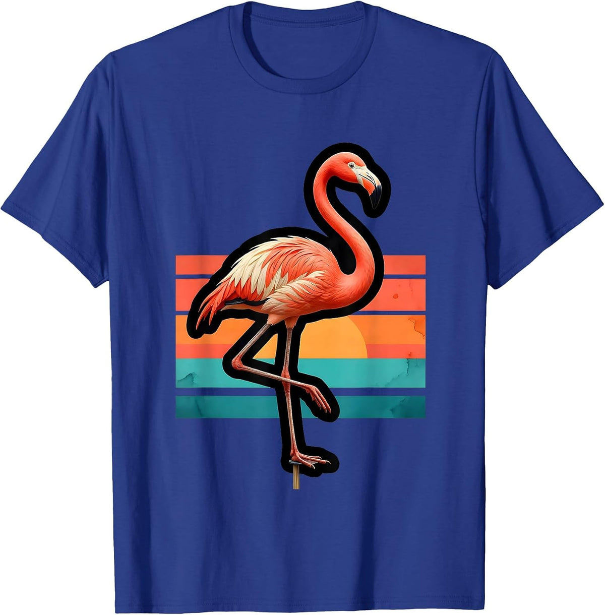 Oversized Flamingo Flat Cartoon Novelty Summer Vacation T-Shirt - Royal Blue