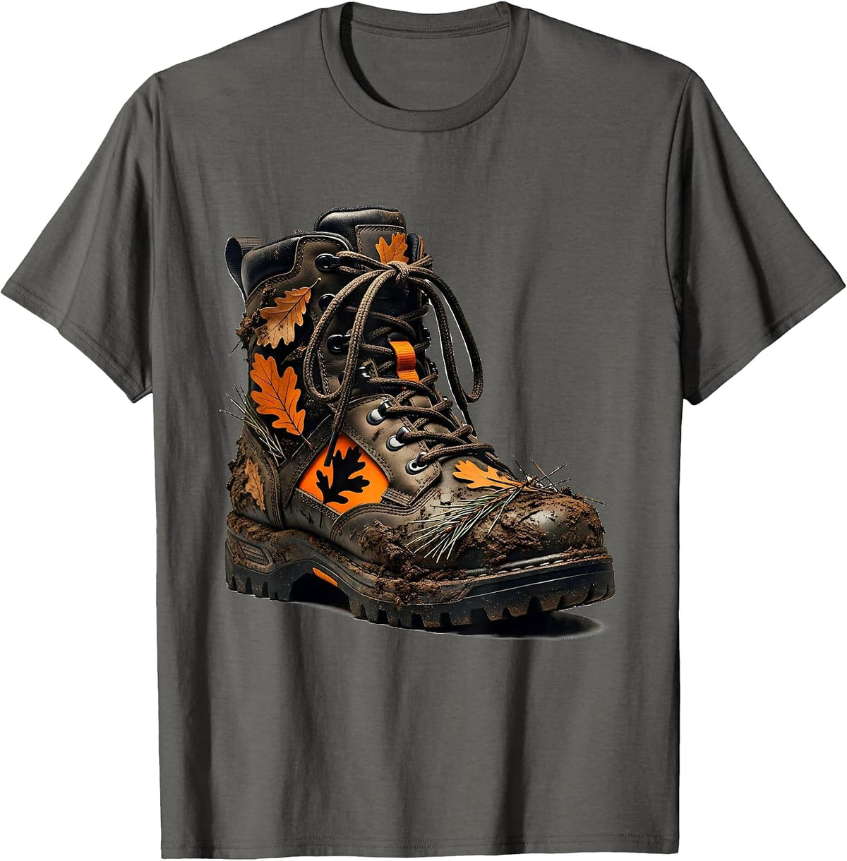 Men's Muddy Hunting Boots Graphic Tee T-Shirt - Asphalt Grey