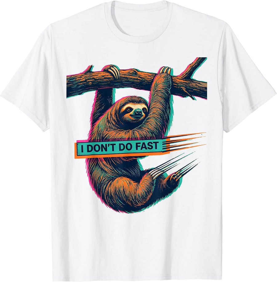 Men's I Don't Do Fast Funny Sloth Lover Lazy Humor Gift T-Shirt - White