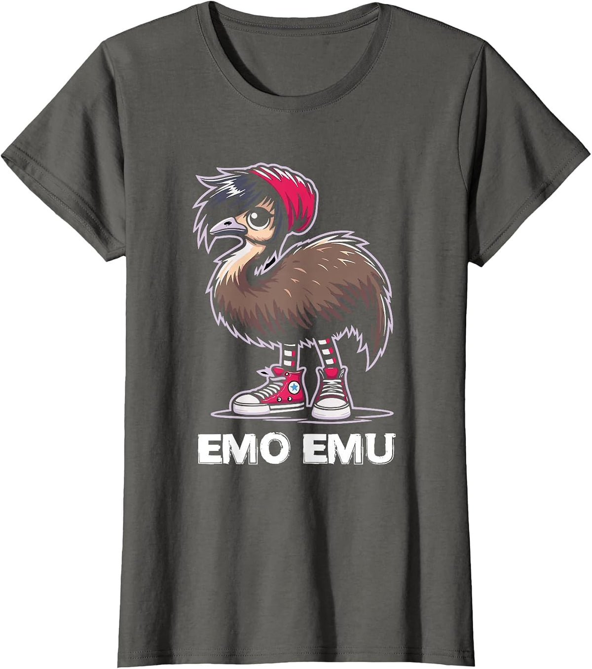 Emo Emu Bird Emocore Punk Goth Gothic T-Shirt - Asphalt Grey