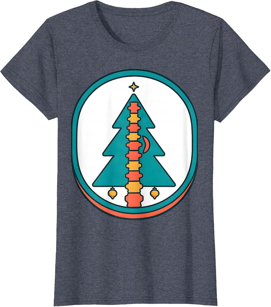 Vertebrae Evergreen Spine Humor Chiropractor Gift T-Shirt, Women, Heather Blue, Large - As Pictured