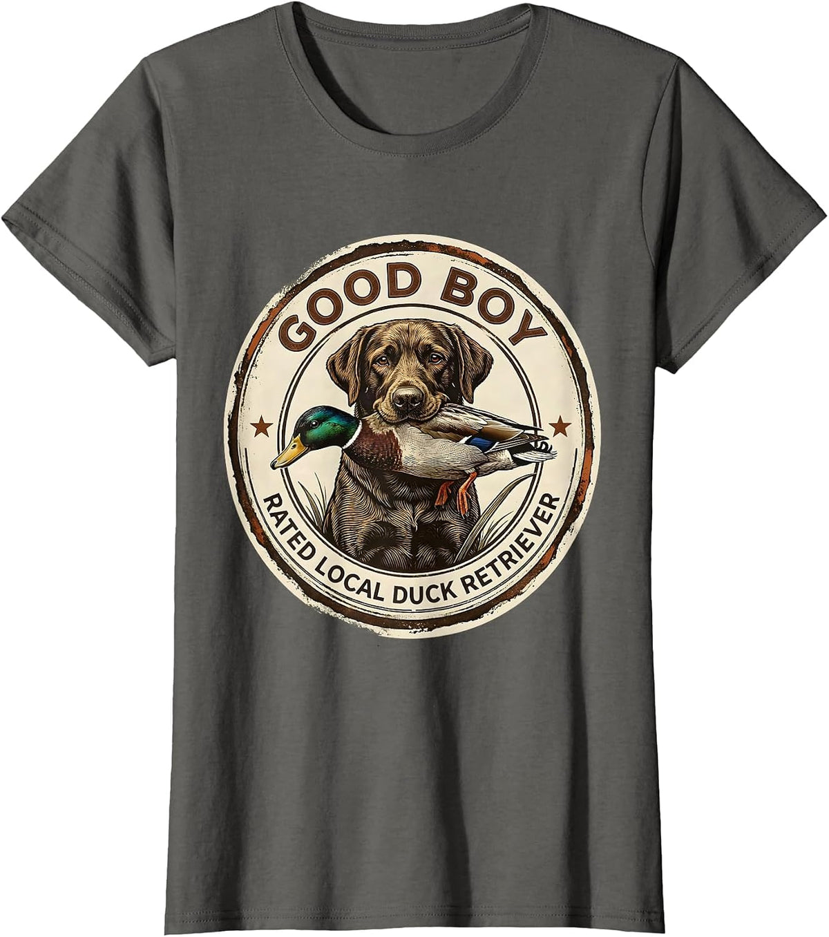Women's Good Boy, Rated Local Duck Retriever Vintage Labrador T-Shirt - Asphalt Grey