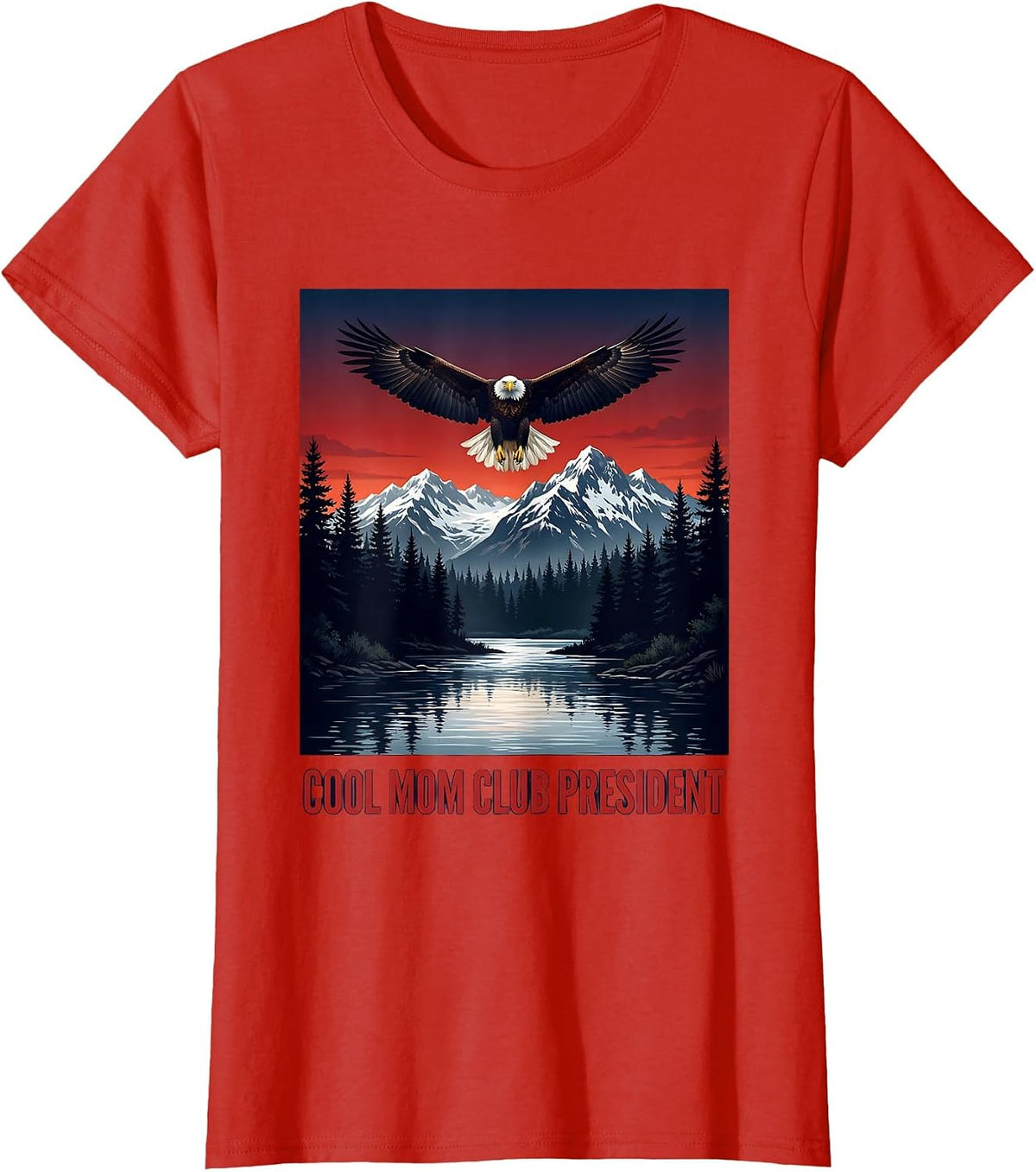 Cool Mom Club President Graphic Design T-Shirt - Red