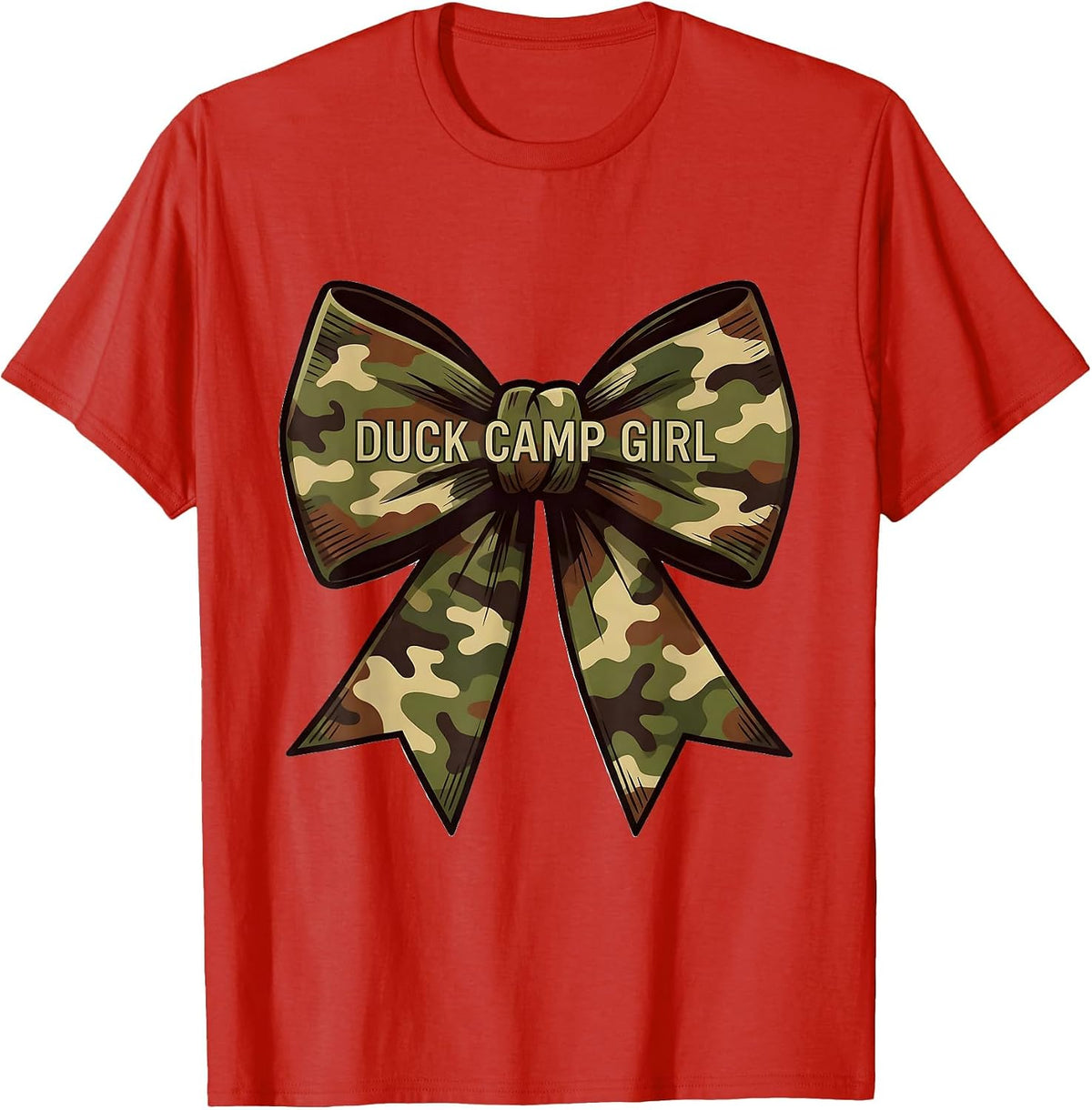 Men's Duck Camp Girl Camo Coquette Bow Hunting Ol Lady T-Shirt - Red