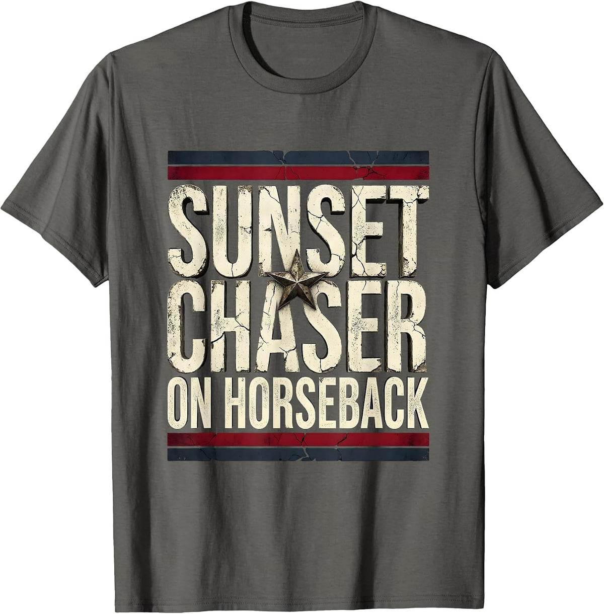 Sunset Chaser On Horseback Cowboy Design T-Shirt - Asphalt Grey