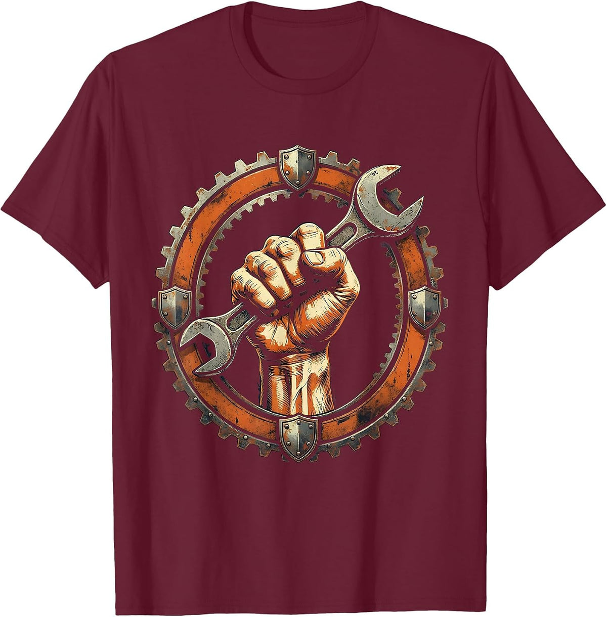 Men's Labor Day Muscular Fist Wrench Graphic T-Shirt - Burgundy
