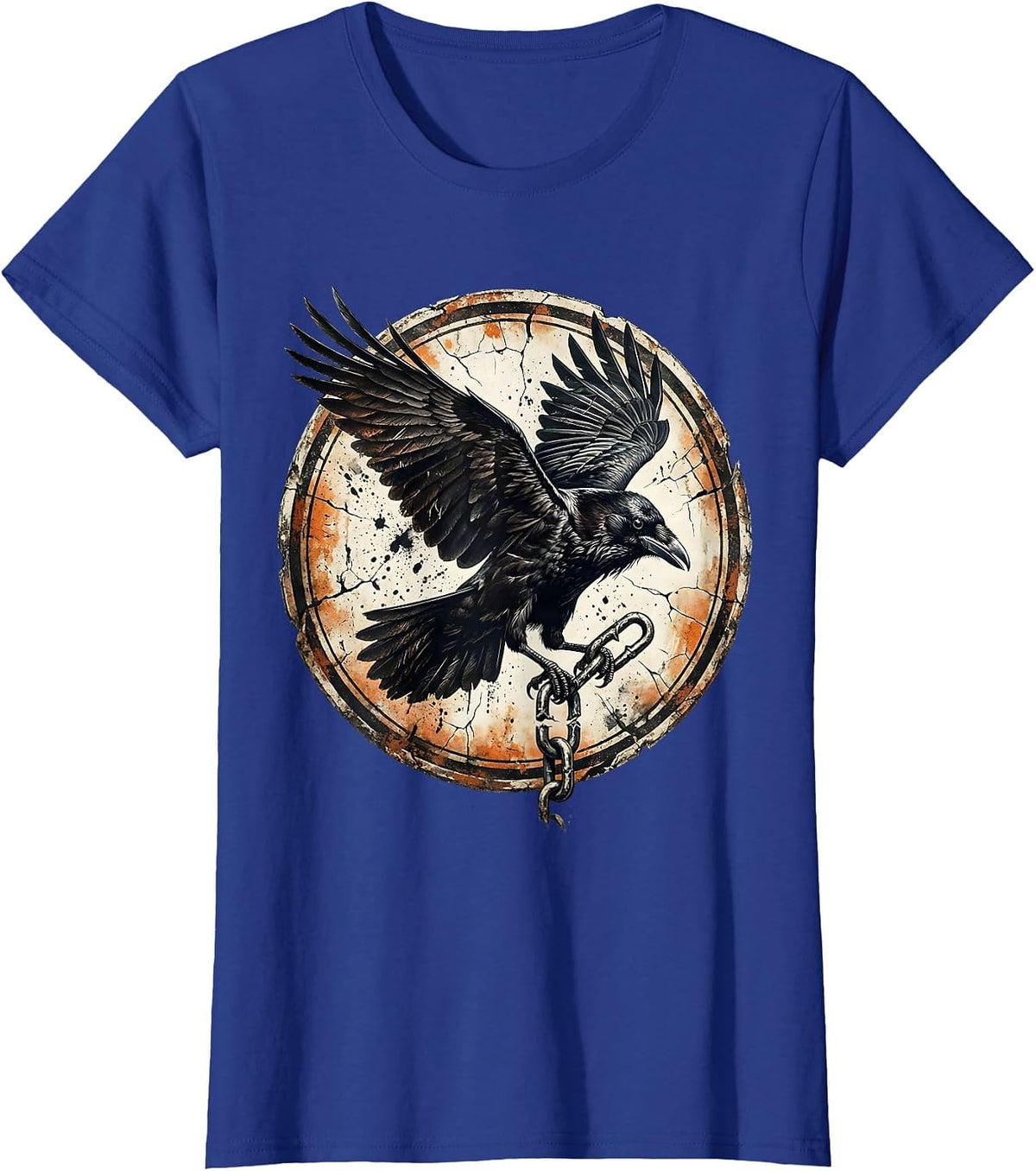 Women's Crow Carrying Broken Chain Link in Flight T-Shirt - Royal Blue