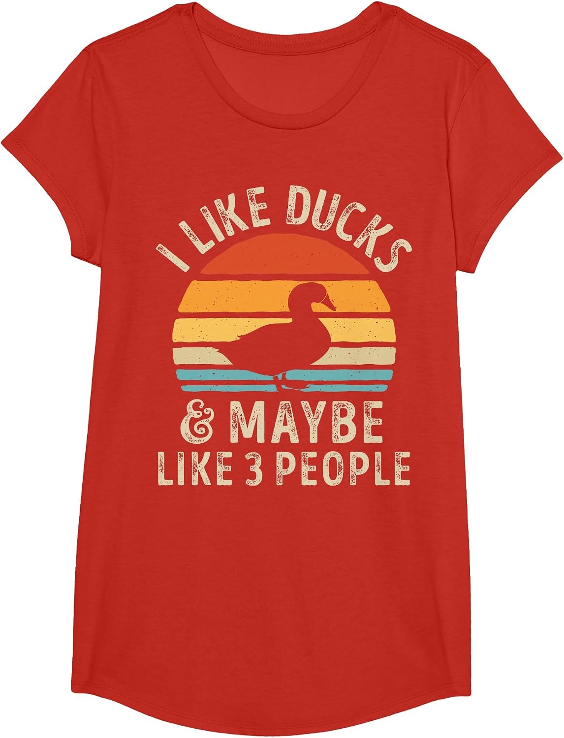 I Like Ducks and Maybe Like 3 People Duck Farm Farmer Retro T-Shirt - Girls Red