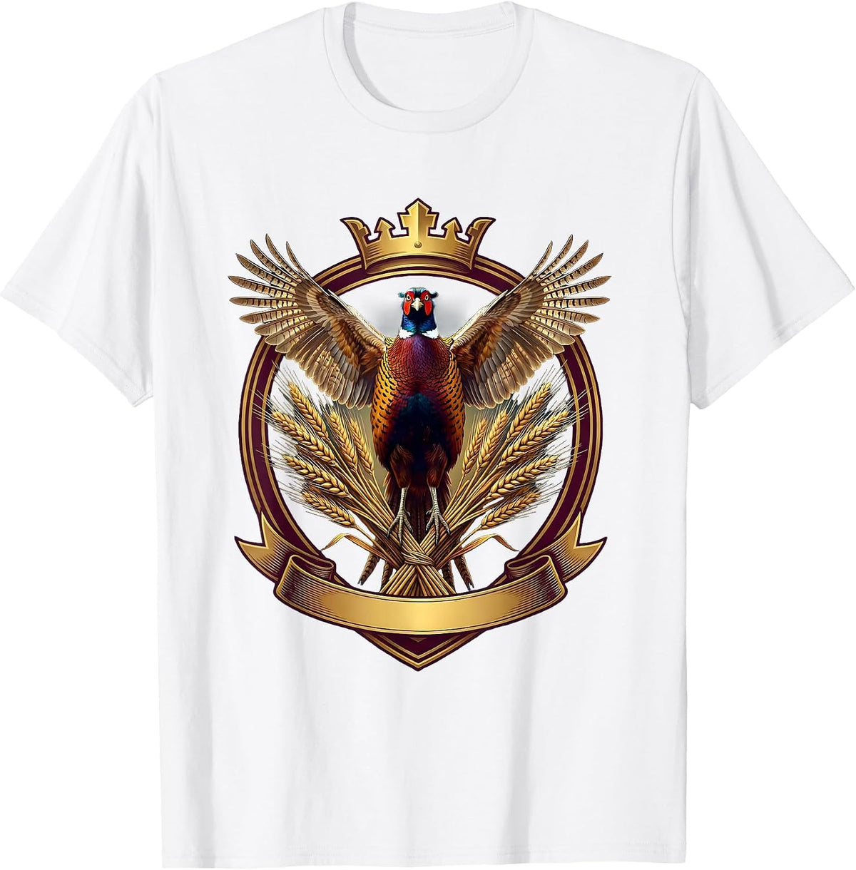 Men's Pheasant Burst Through Golden Wheat Field T-Shirt - White