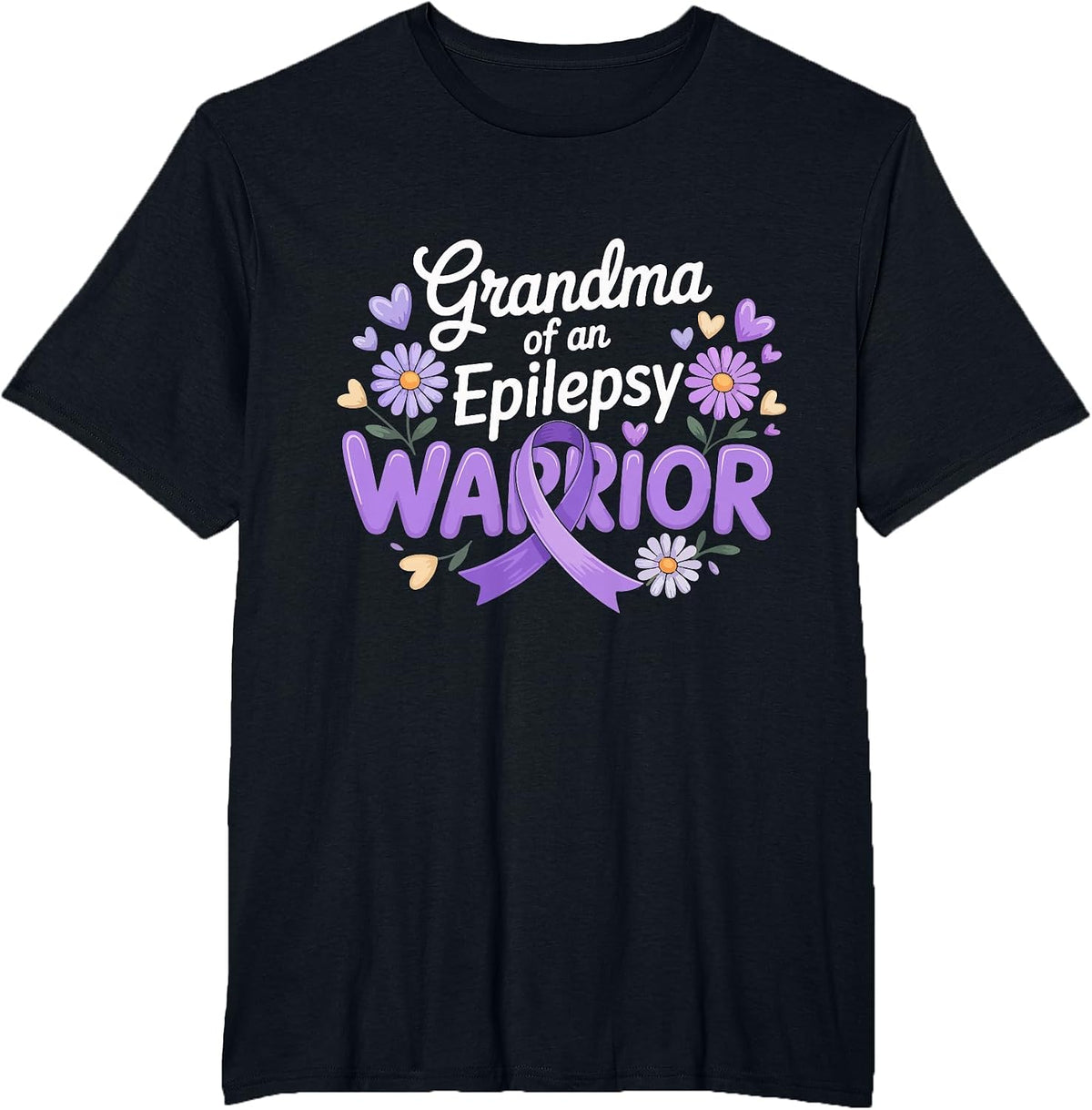 Epilepsy Warrior Grandma Purple Awareness Ribbon Support T-Shirt - Black