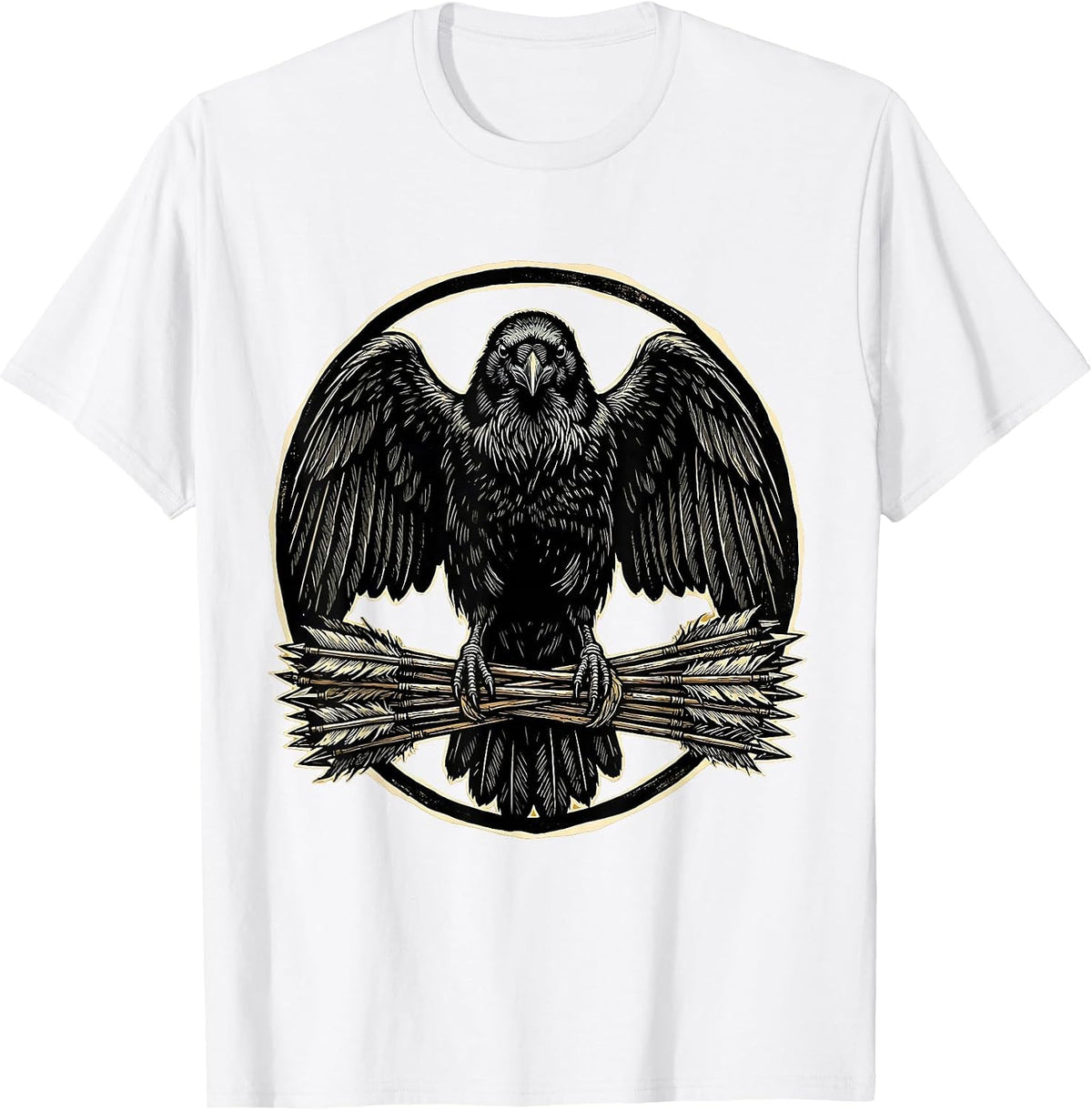 Men's Crow Clutching Wild Arrows Illustration T-Shirt - White