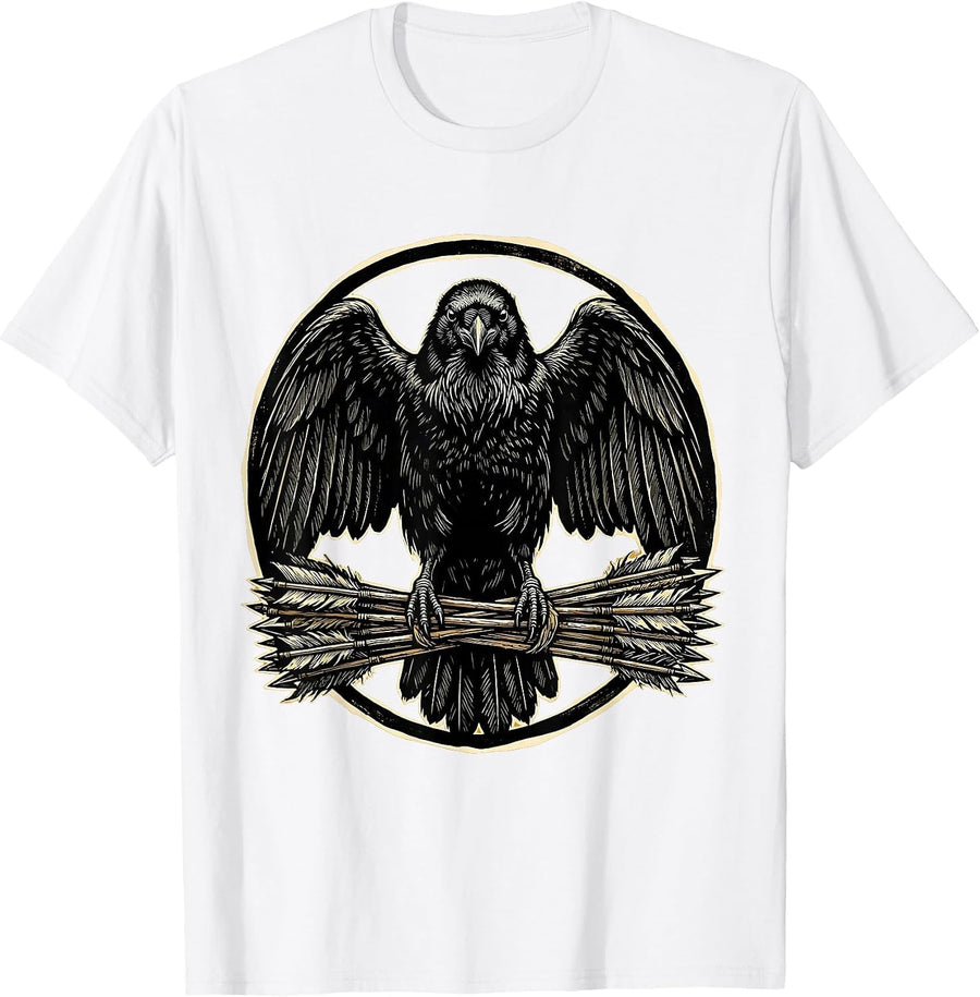 Men's Crow Clutching Wild Arrows Illustration T-Shirt - White