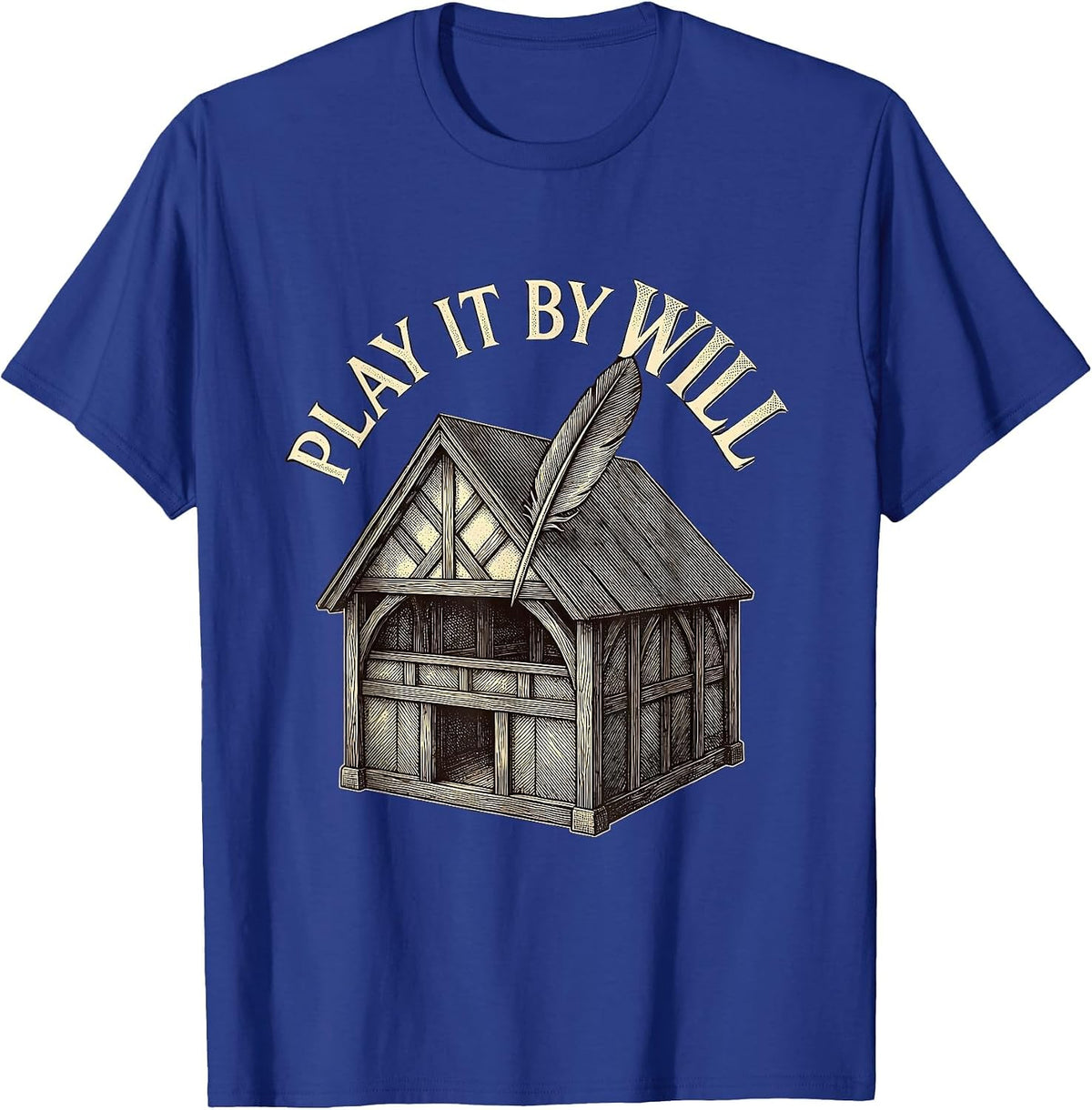 Play It By Will Crosshatch Vintage Shakespeare Literary T-Shirt - Royal Blue