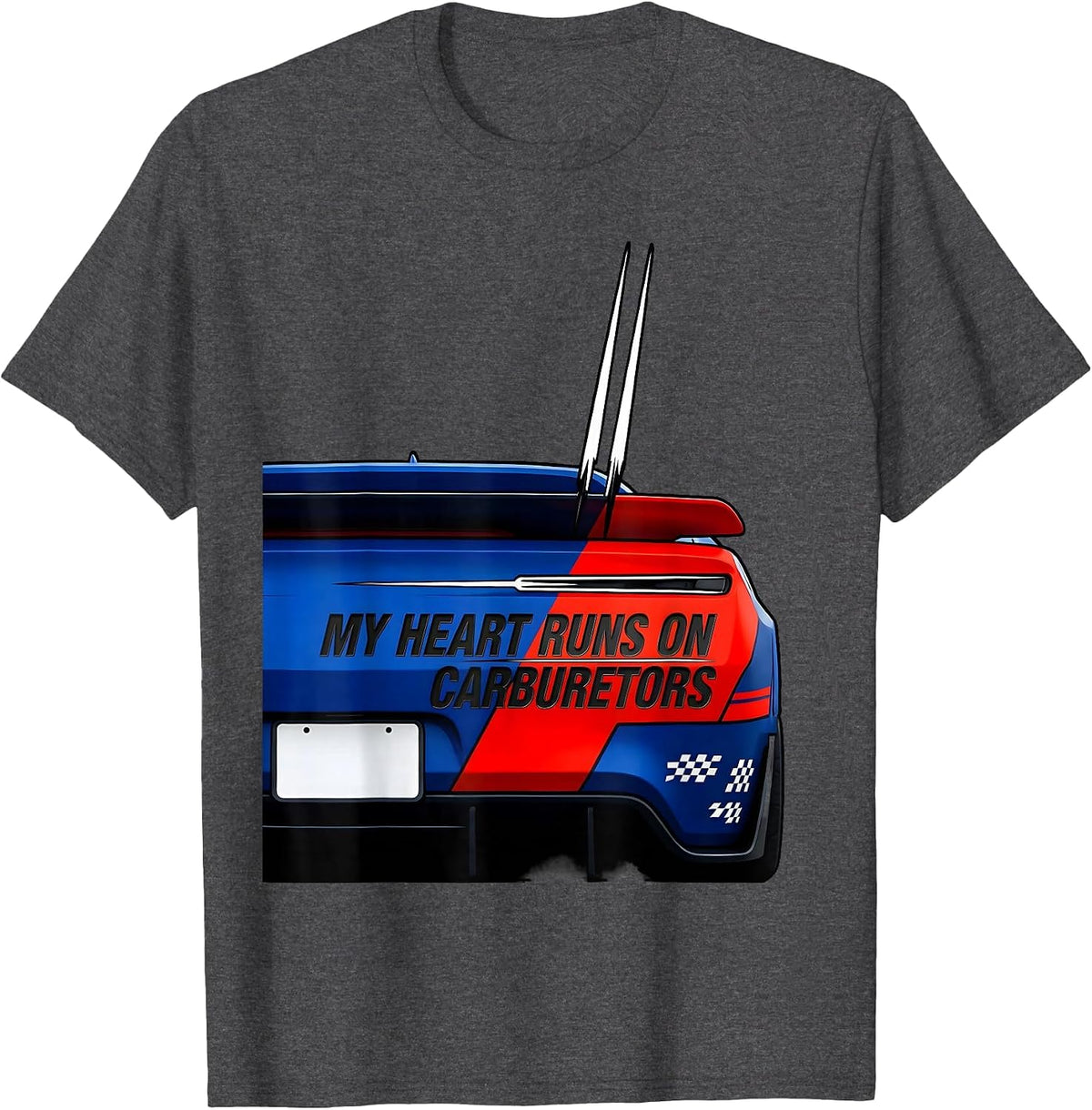 Men's My Heart Runs On Carburetors Funny Car Guy Auto Mechanic T-Shirt - Dark Heather Grey