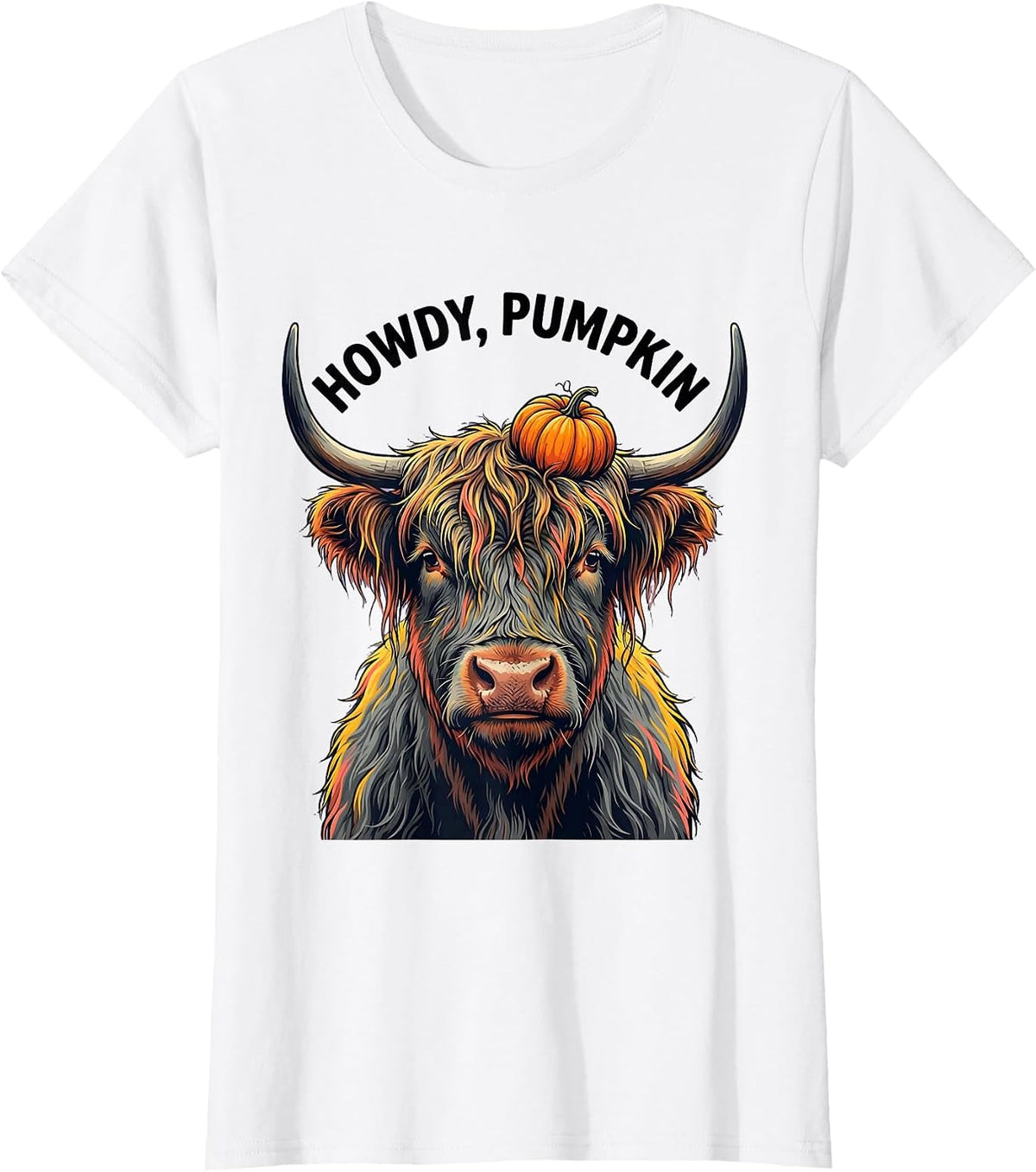 Howdy, Pumpkin Funny Highland Cow Fall Seasonal Family Décor T-Shirt - White