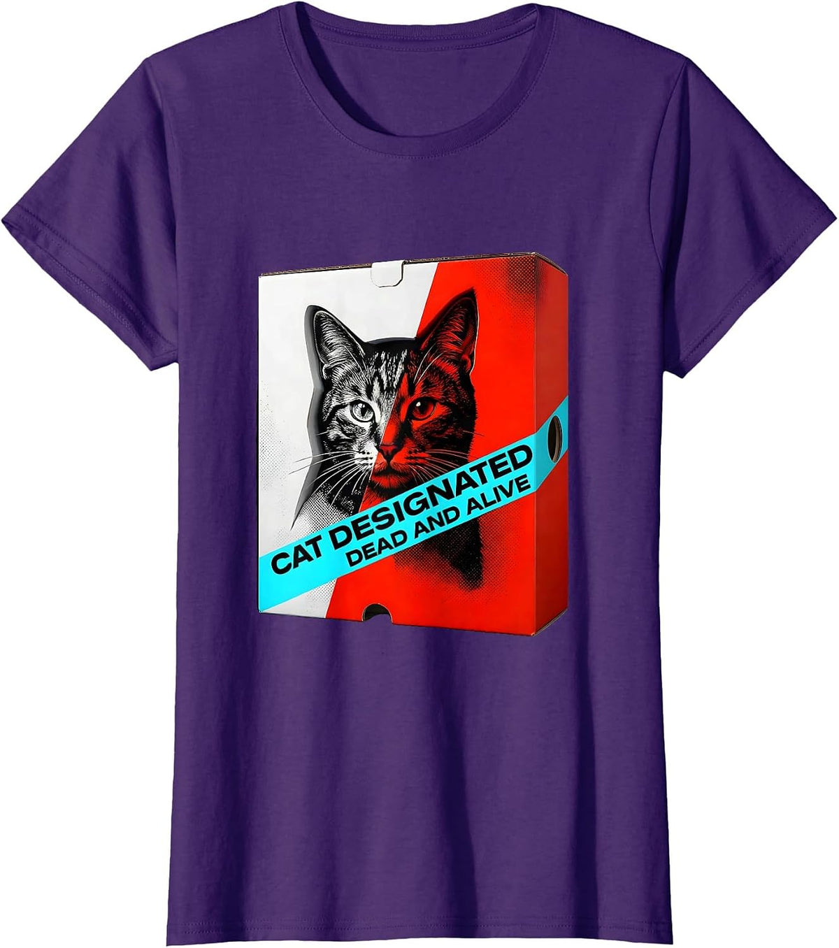 Women's Cat Designated Dead And Alive Funny Quantum Physics Cat T-Shirt - Purple