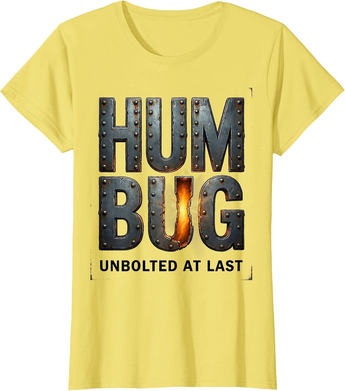 Humbug, Unbolted at Last Vintage Scrooge Christmas Carol T-Shirt - Lemon Yellow
