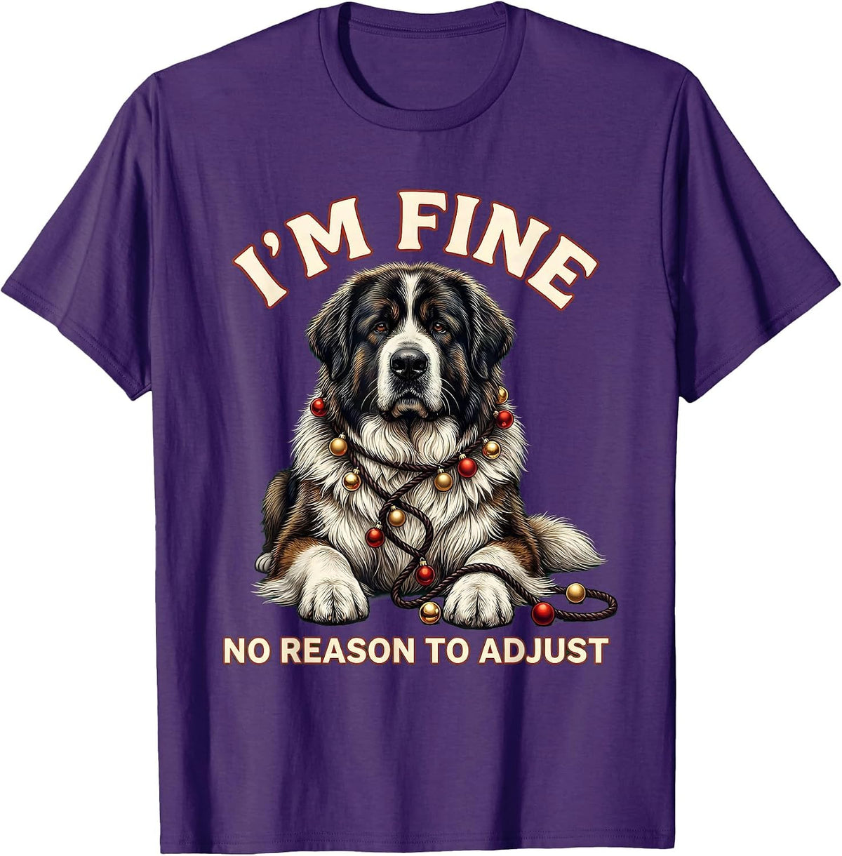 Men's I'm Fine No Reason To Adjust Great Pyrenees Christmas Humor T-Shirt - Purple