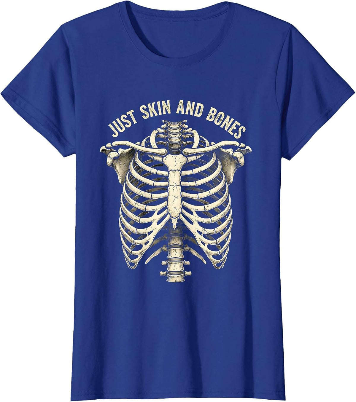 Women's Just Skin and Bones Dark Graphic Design T-Shirt - Royal Blue