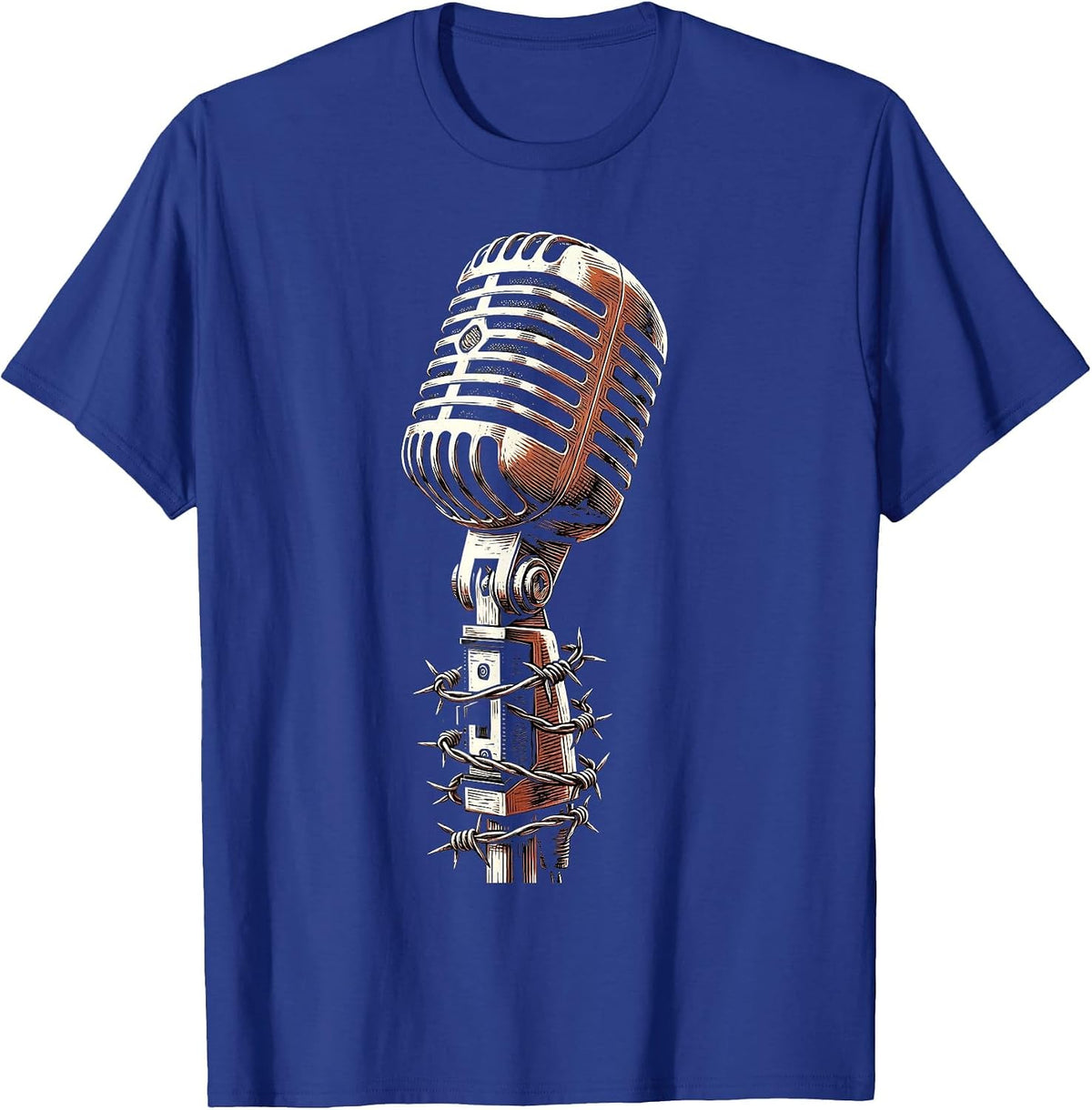 90s Band Barbed Wire Microphone Stand Graphic T-Shirt - Royal Blue