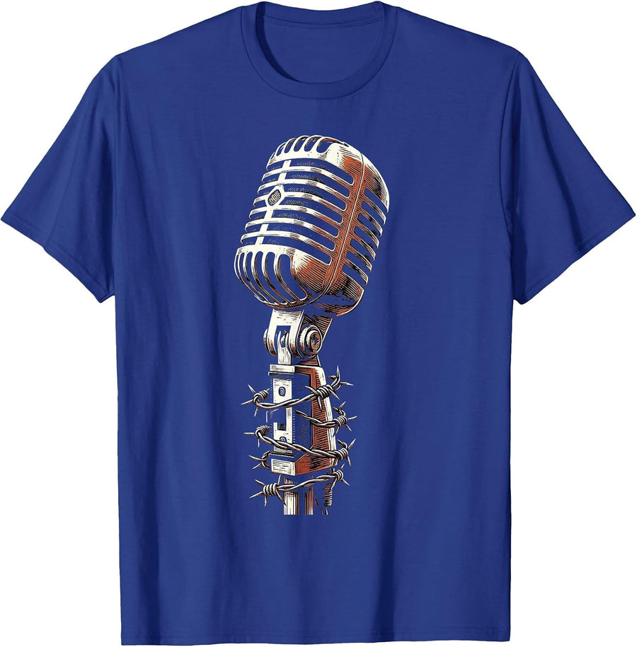 90s Band Barbed Wire Microphone Stand Graphic T-Shirt - Royal Blue