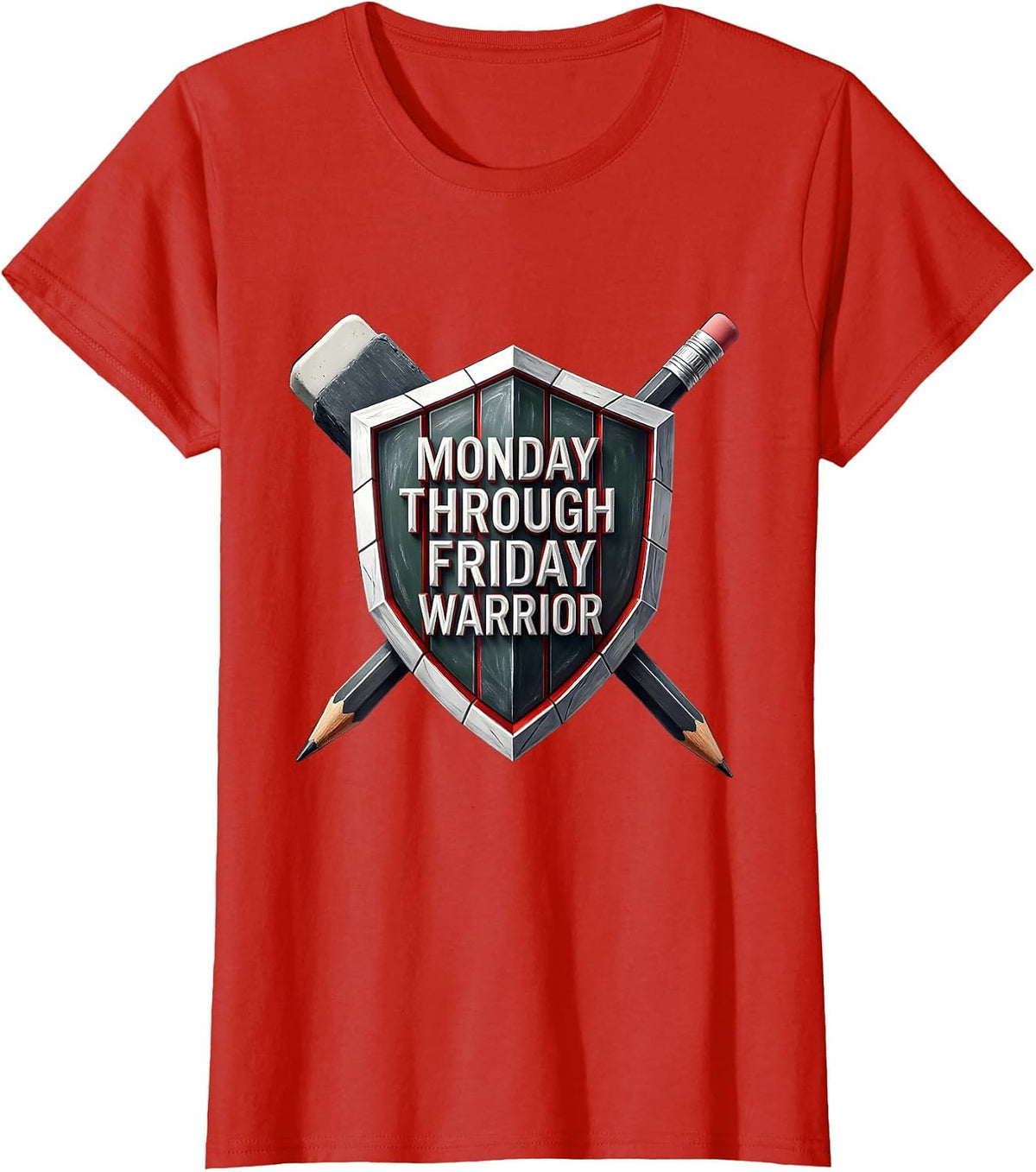 Monday Through Friday Warrior Bold Graphic Design T-Shirt - Red