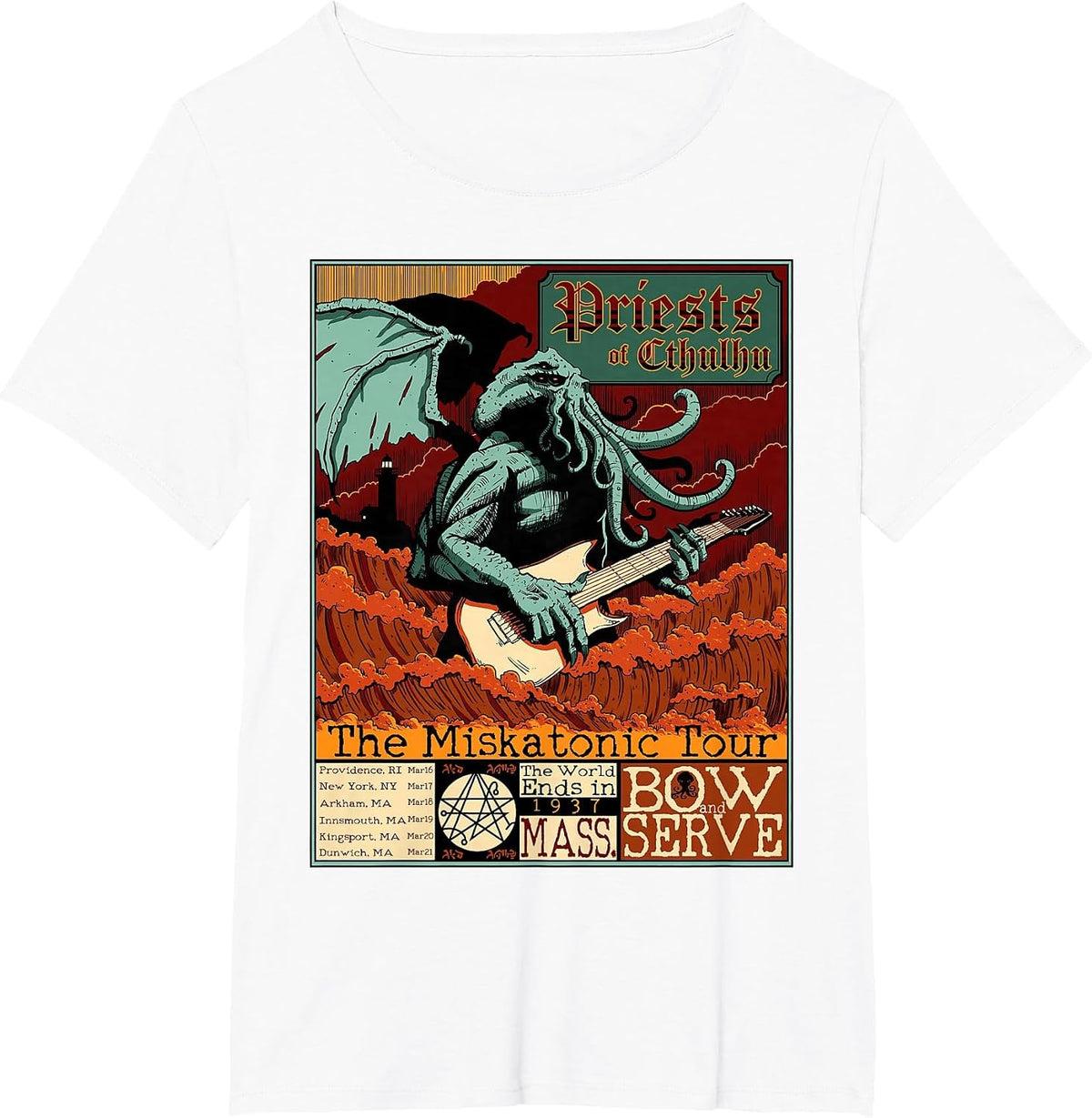Miskatonic Cthulhu Great Rock Cosmic Horror Metal Concert T-Shirt - White