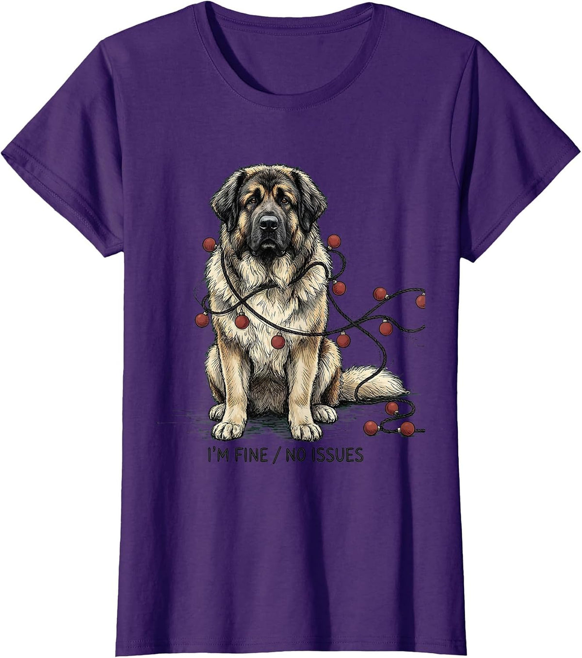 Women's I'm Fine No Issues Great Pyrenees Christmas Dog Owner Humor T-Shirt - Purple