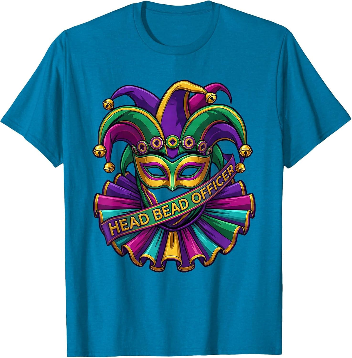 Head Bead Officer Colorful Mardi Gras Carnival Party Costume T-Shirt - Sapphire Blue