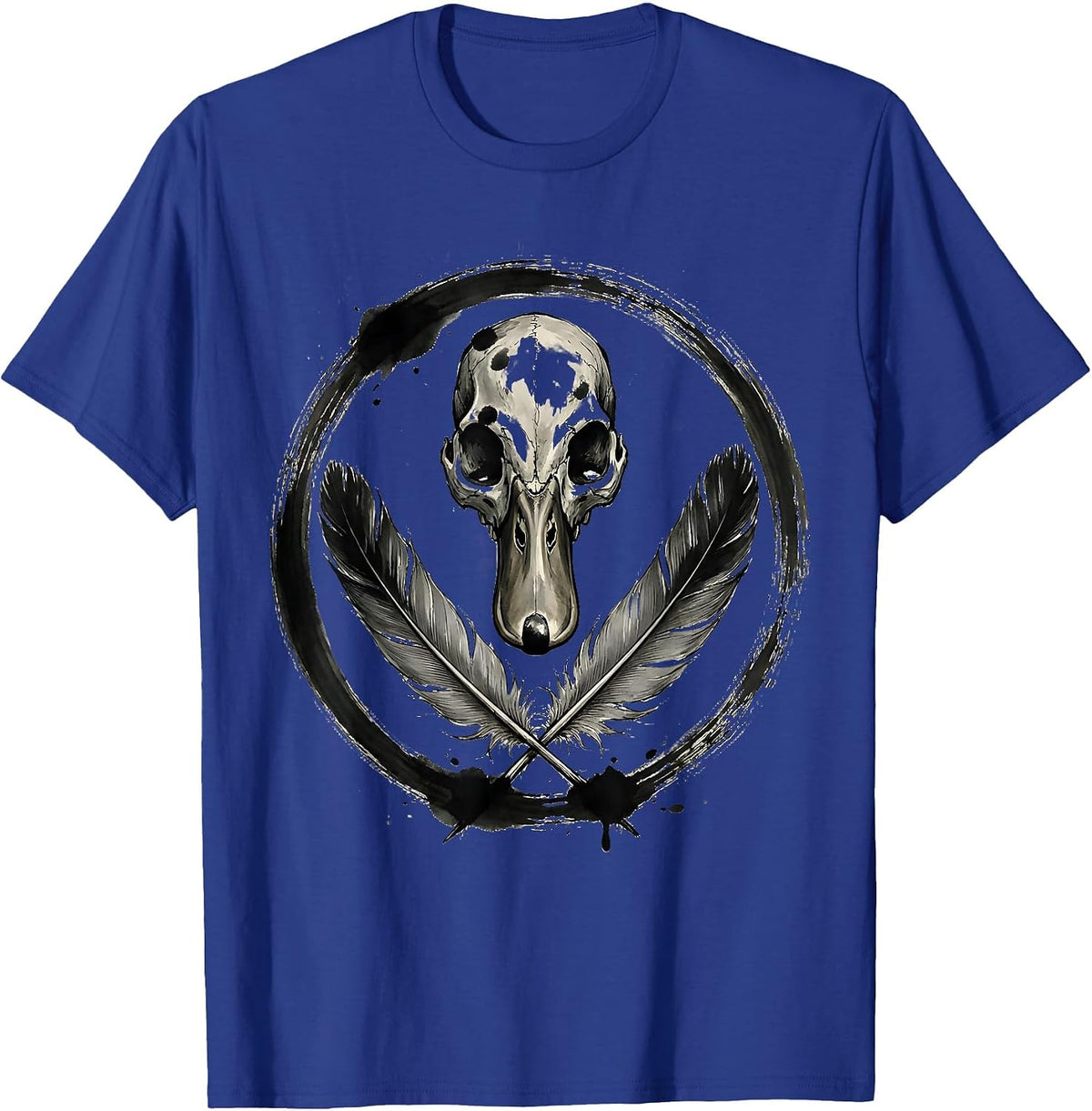 Men's Duck Skull Crossed Feathers Gothic Nature Design T-Shirt - Royal Blue
