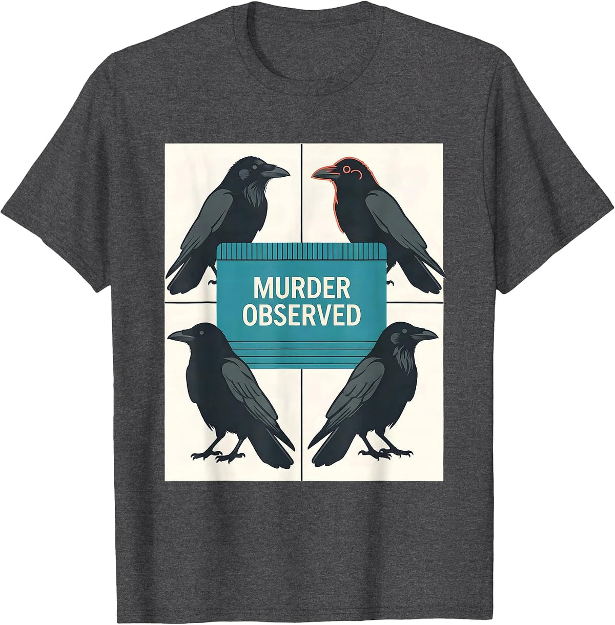 Men's Murder Observed Dark Humor Crow Raven Bird Lover Gothic T-Shirt - Dark Heather Grey